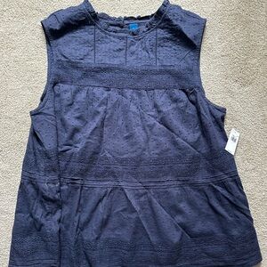 Navy ruffled sleeveless top